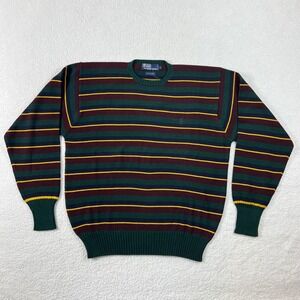 Polo Ralph Lauren Men's Striped Sweater Green Burgundy Yellow Size L VTG NWT
